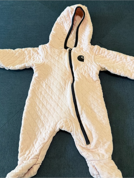 Carhartt Other - Carhartt 3M Quilted Hooded Pink with Black Zipper Coveralls Sz 3M